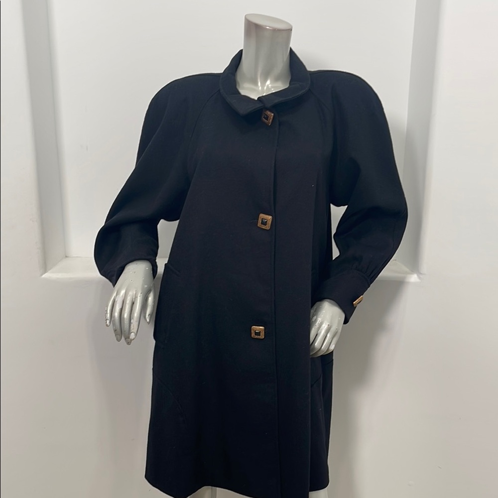 Portrait Women Petite Vintage  Black Wool Coat Gold Buttons Union Made In USA
